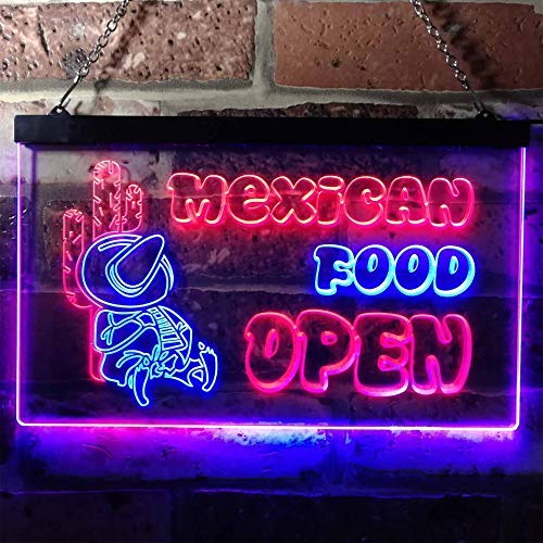 Mexican Food Open Dual LED Neon Light Sign